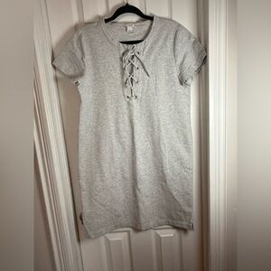 J.Crew Woman Gray TShirt Dress Tie Neck Line Short Sleeve Size M #Beach # Cruise